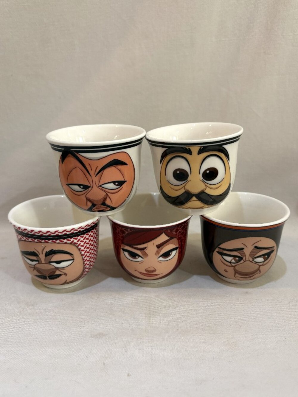 Set of 5 Nescafe Arabiana Collectors Face Character Coffee Tea Espresso Cups